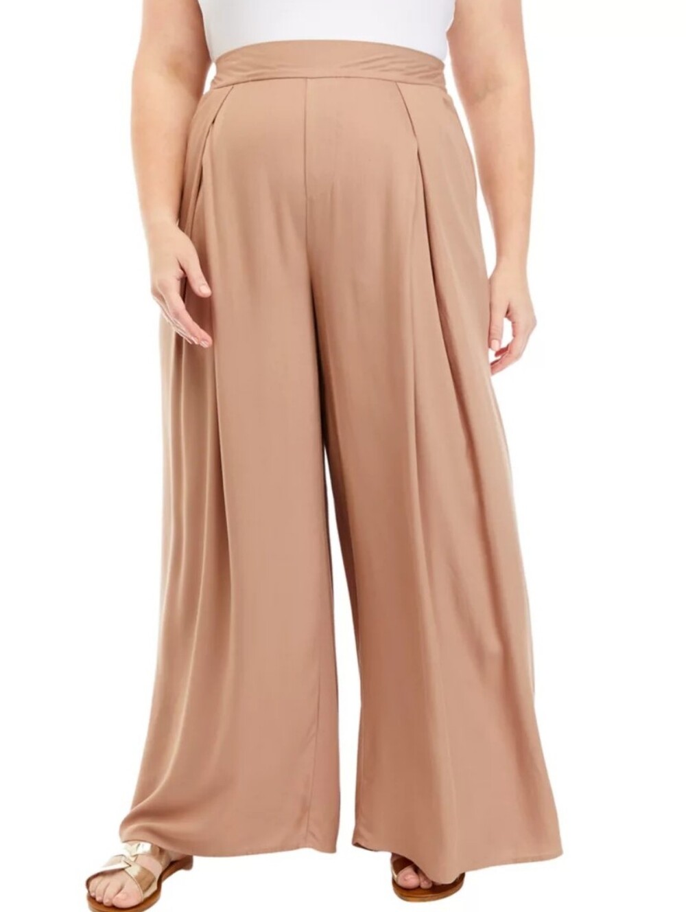 Cupio Wide Leg Pull On Pants, Womens Size Medium, Dress Pants, Beige,Elastic Nwt